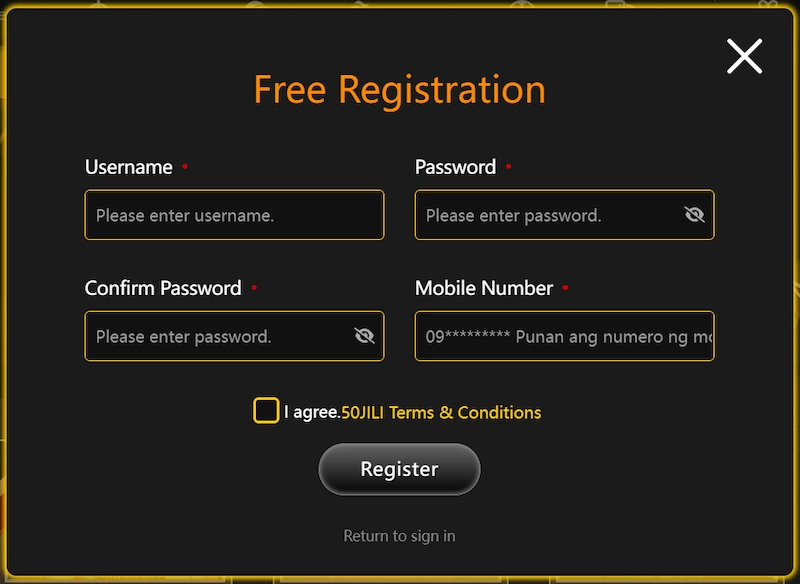 Fill in Username + Password + Phone number